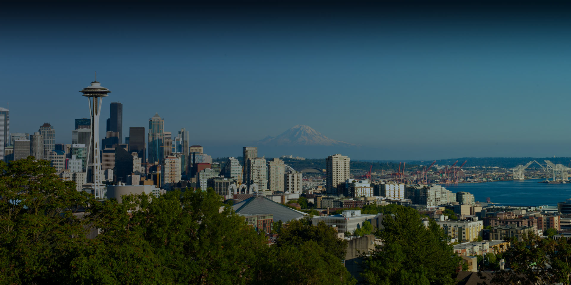 Seattle Washington city skyline with Mount Rainier