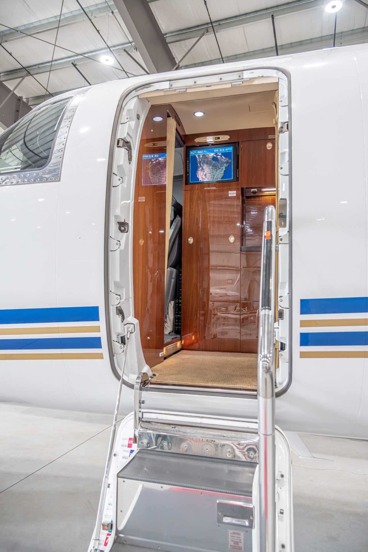 Gulfstream G150 entrance, showcasing the galley