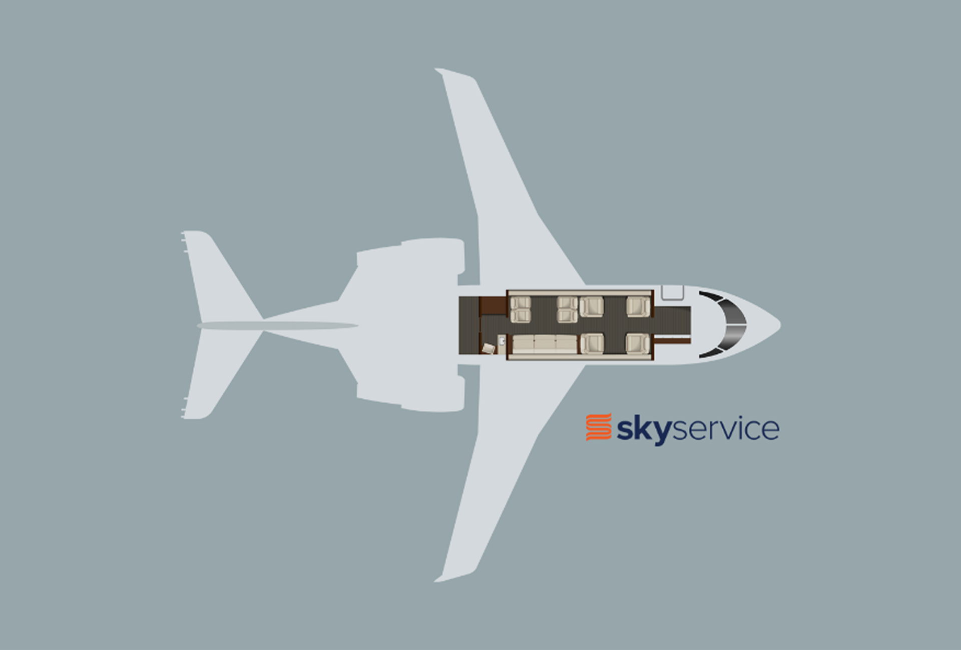 Bombardier Challenger 605 cabin configuration, seats 12 passengers