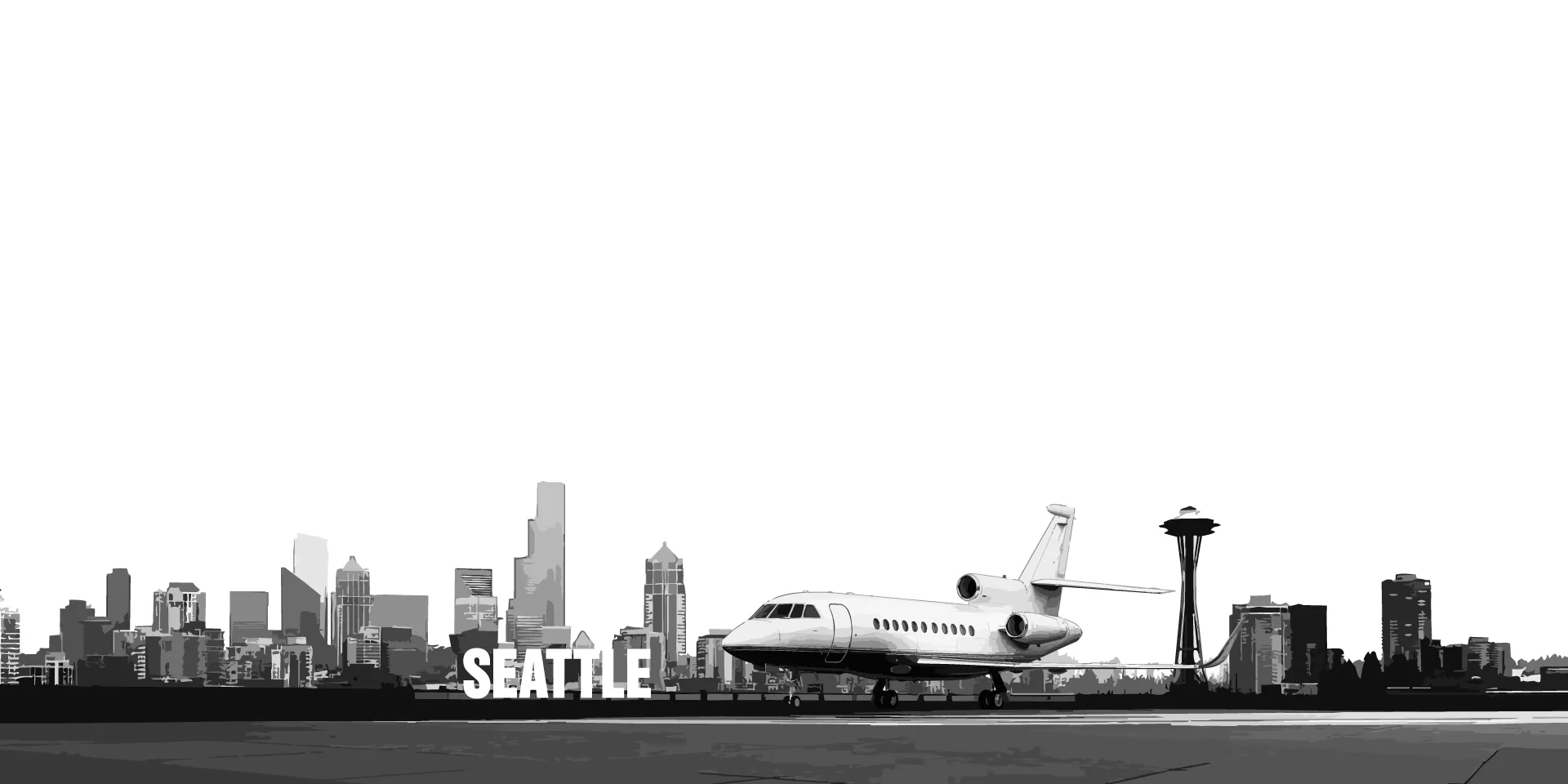 Aircraft with Seattle skyline